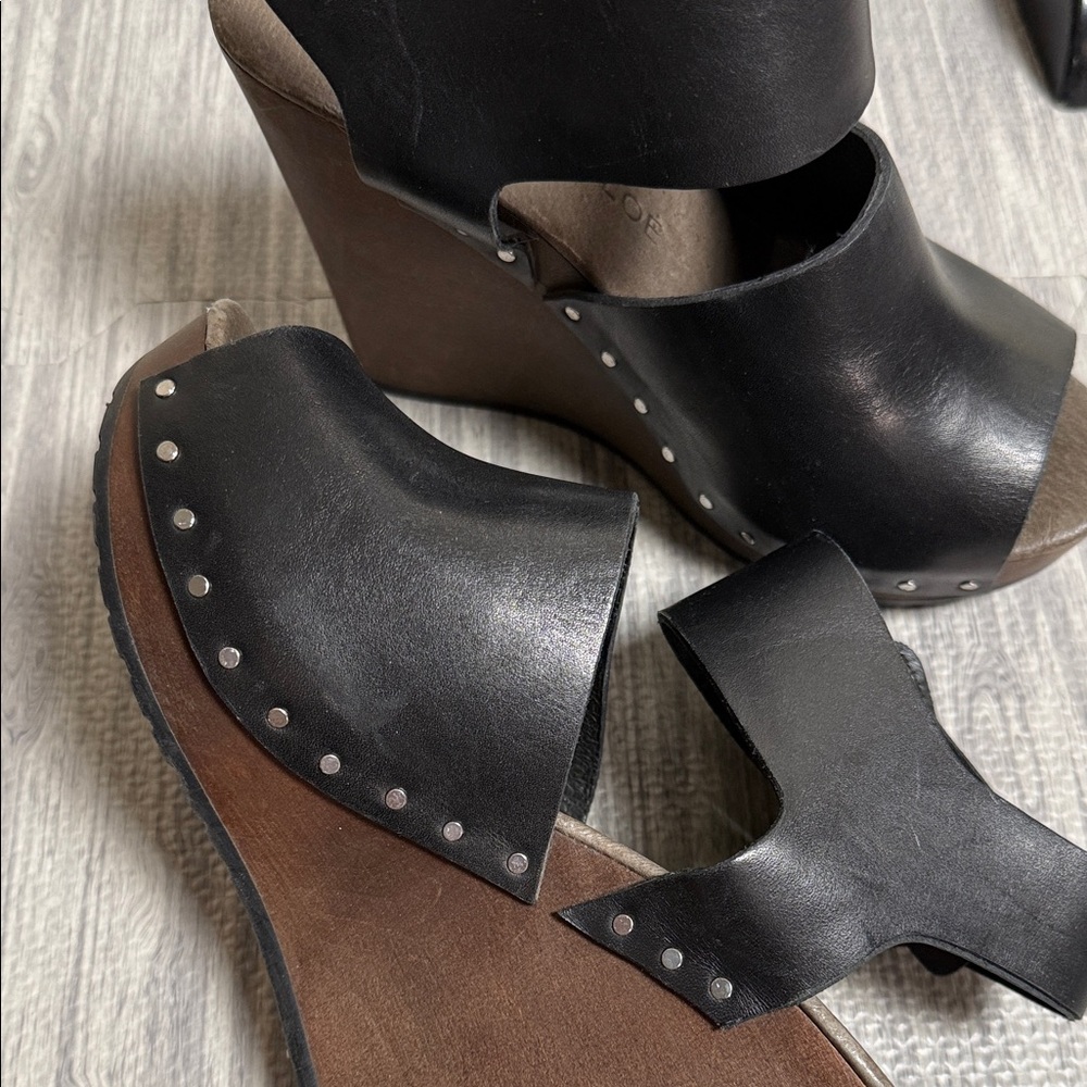 See By Chloe Black Leather Wedge Women's Sandals Size 36 - Picture 7 of 8